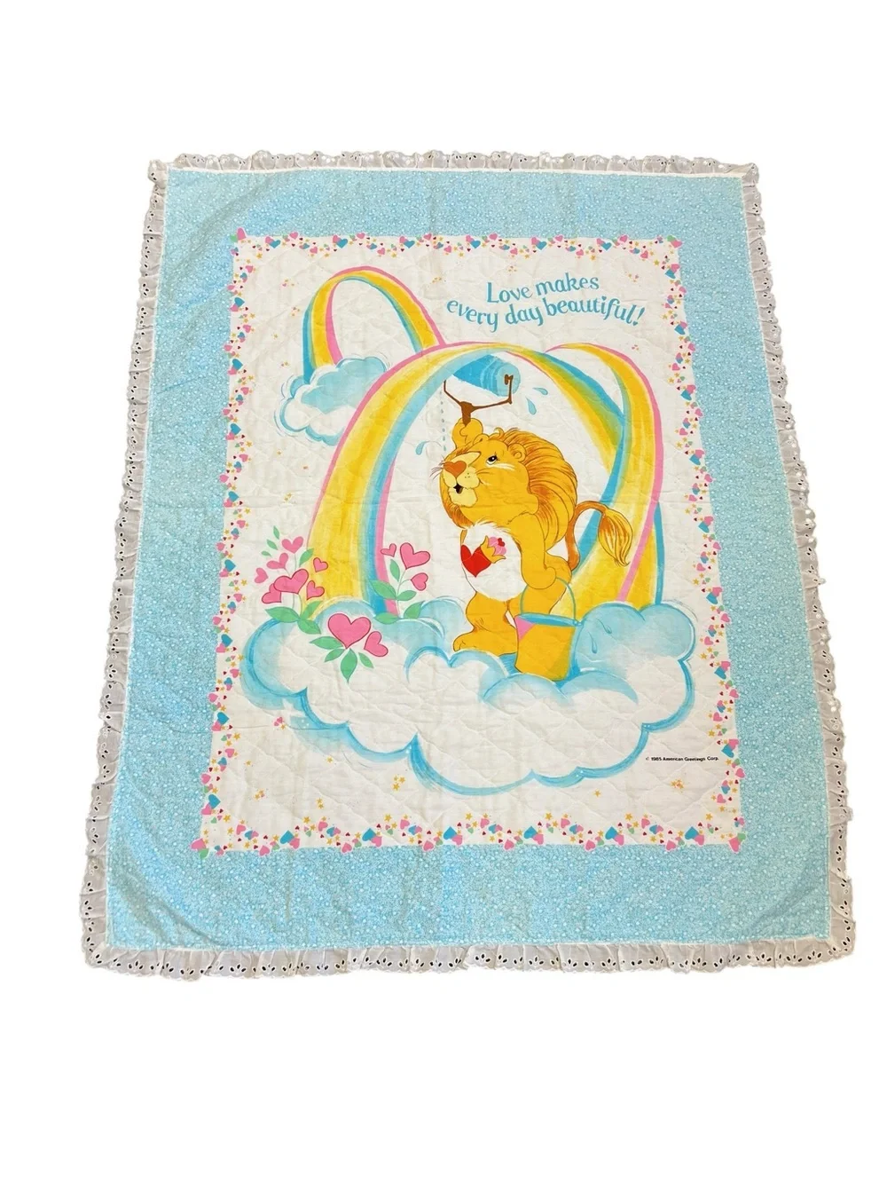 Vintage Care Bears Brave Heart Lion Blanket/Quilt Love Makes Everyday Beautiful